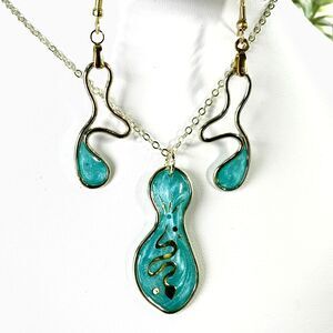 Handmade Abstract Turquoise Resin Jewelry Set | Modern Art-Inspired